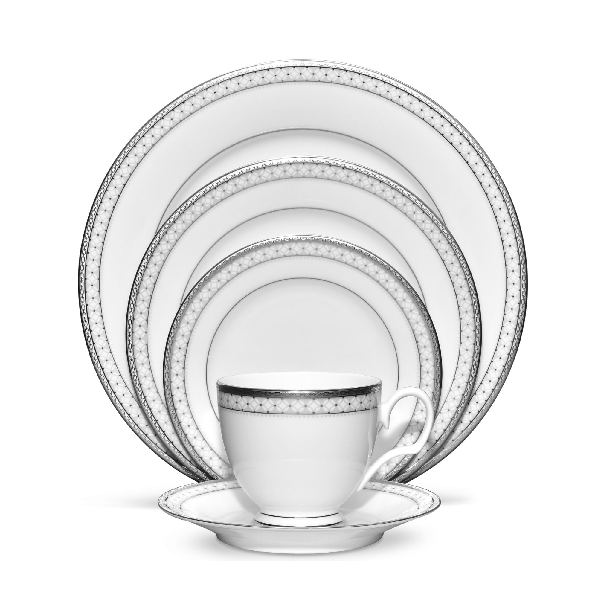 Noritake 96Pcs Dinner & Tea Set For 12 Person- Rochester Platinum