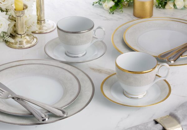 Noritake 33Pcs Dinner Set With Teapot-Flanders Gold - Image 6