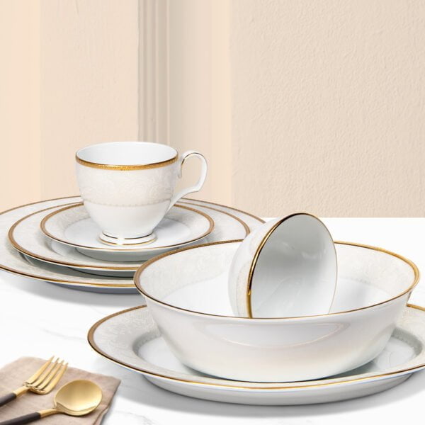 Noritake 33Pcs Dinner Set With Teapot-Flanders Gold - Image 4