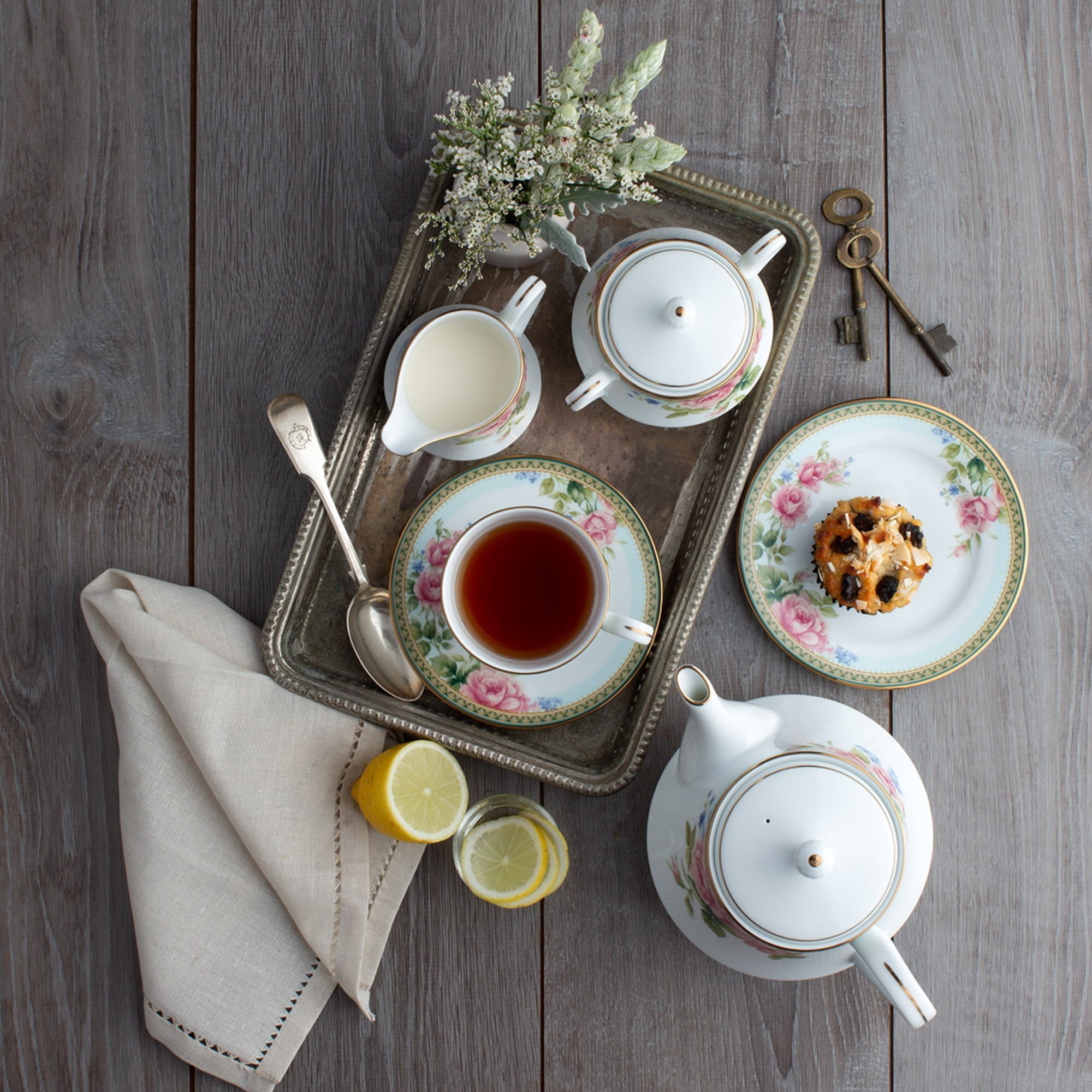 Noritake 47Pcs Dinner & Tea Set For 8 Person-Rosa Basket - Image 4