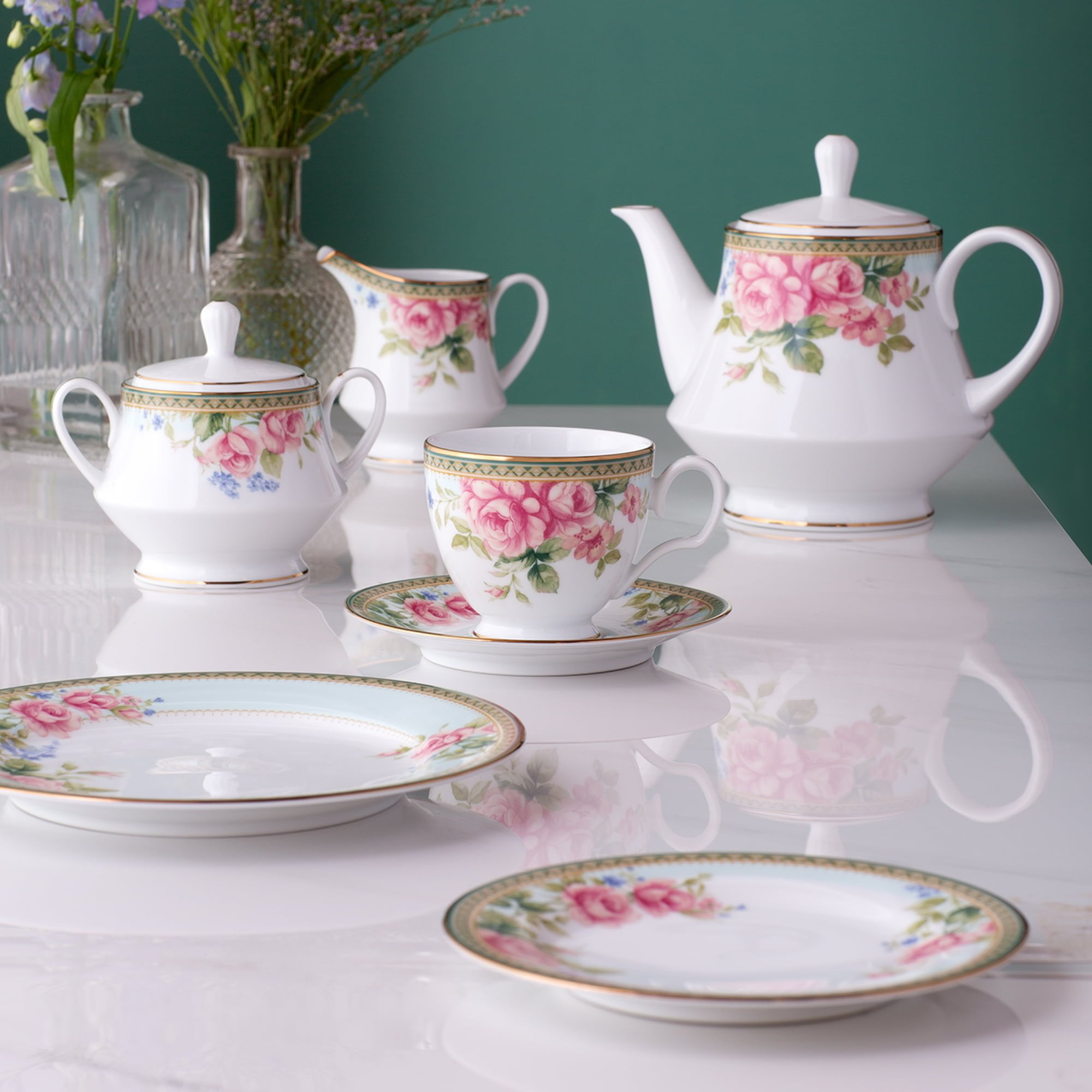 Noritake 47Pcs Dinner & Tea Set For 8 Person-Rosa Basket - Image 3