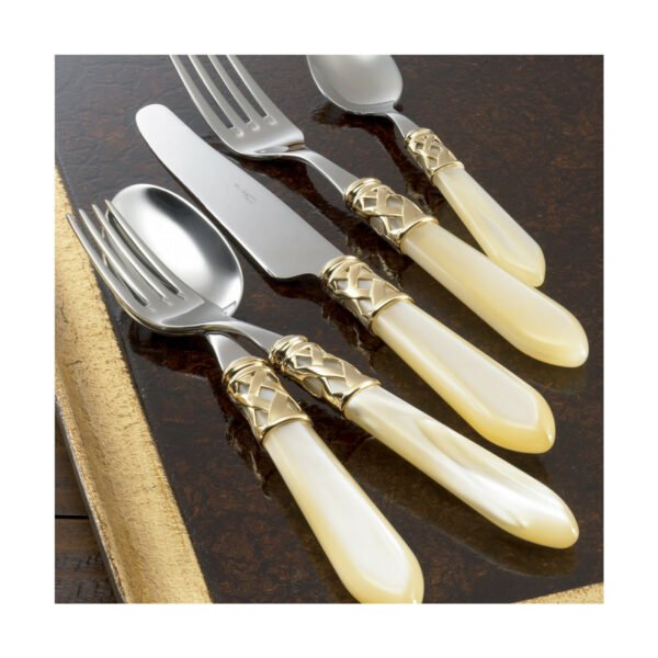 Bugatti Serving Fork & Spoon - 18/10 Gold Plt - Gold Ivory Handle - Image 3