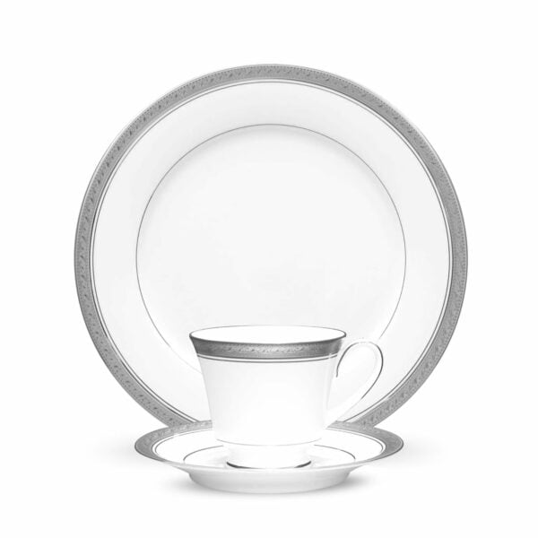 Noritake 13Pcs Cup And Saucer With Dinner Plate - Crestwood Platinum - Image 2
