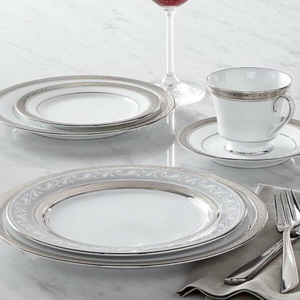 Noritake 13Pcs Cup And Saucer With Dinner Plate - Crestwood Platinum - Image 7