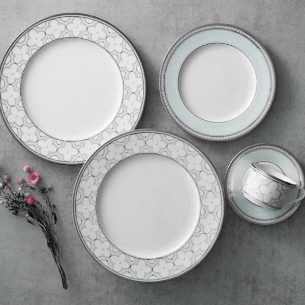 Noritake 20Pcs Dinner Set (Accent Plate) For 4 Person-Trefolio Platinum - Image 3