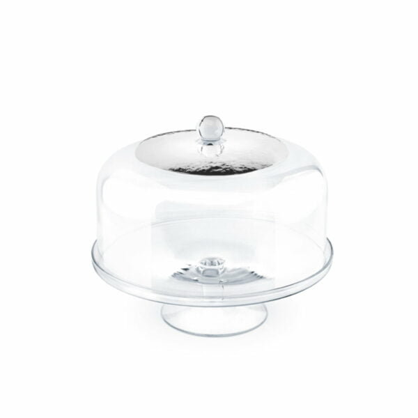 Chinelli Big Round Cake Stand With Dome - Platinum
