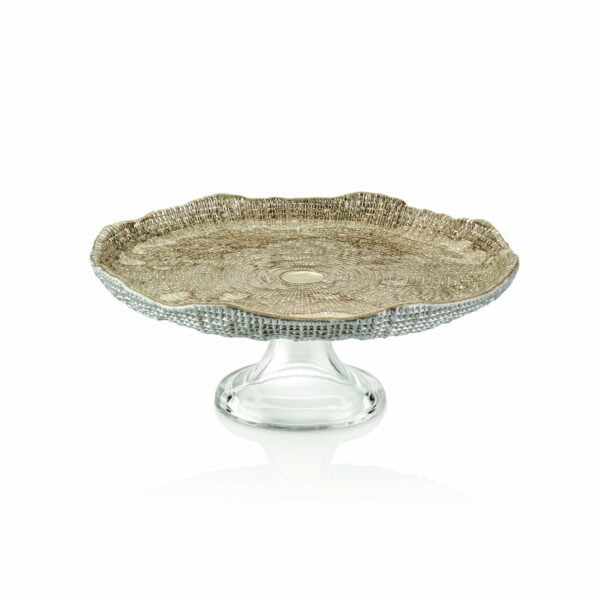 IVV Diamante' Footed Cake Plate Beige Chrome Decoration