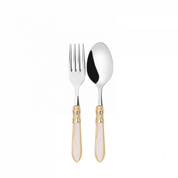 Bugatti Serving Fork & Spoon Set 18/10 Gold Ivory Handle